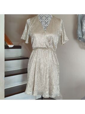 Anthropologie Waverly Grey Fante Shimmer Mini Dress Gold Shine